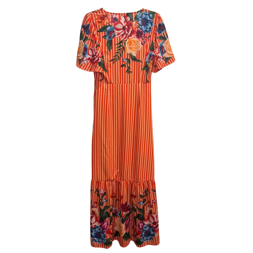Lulu's Roam the Riviera Orange Multi Striped Button-Up Maxi Dress Size Small EUC - Picture 9 of 15